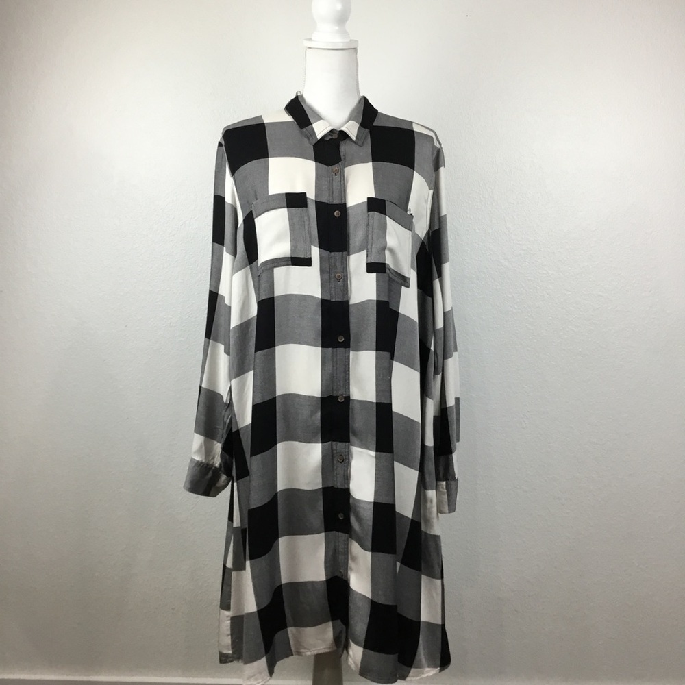 Old navy black & white plaid flannel shirt dress size XL tall - Picture 4 of 6